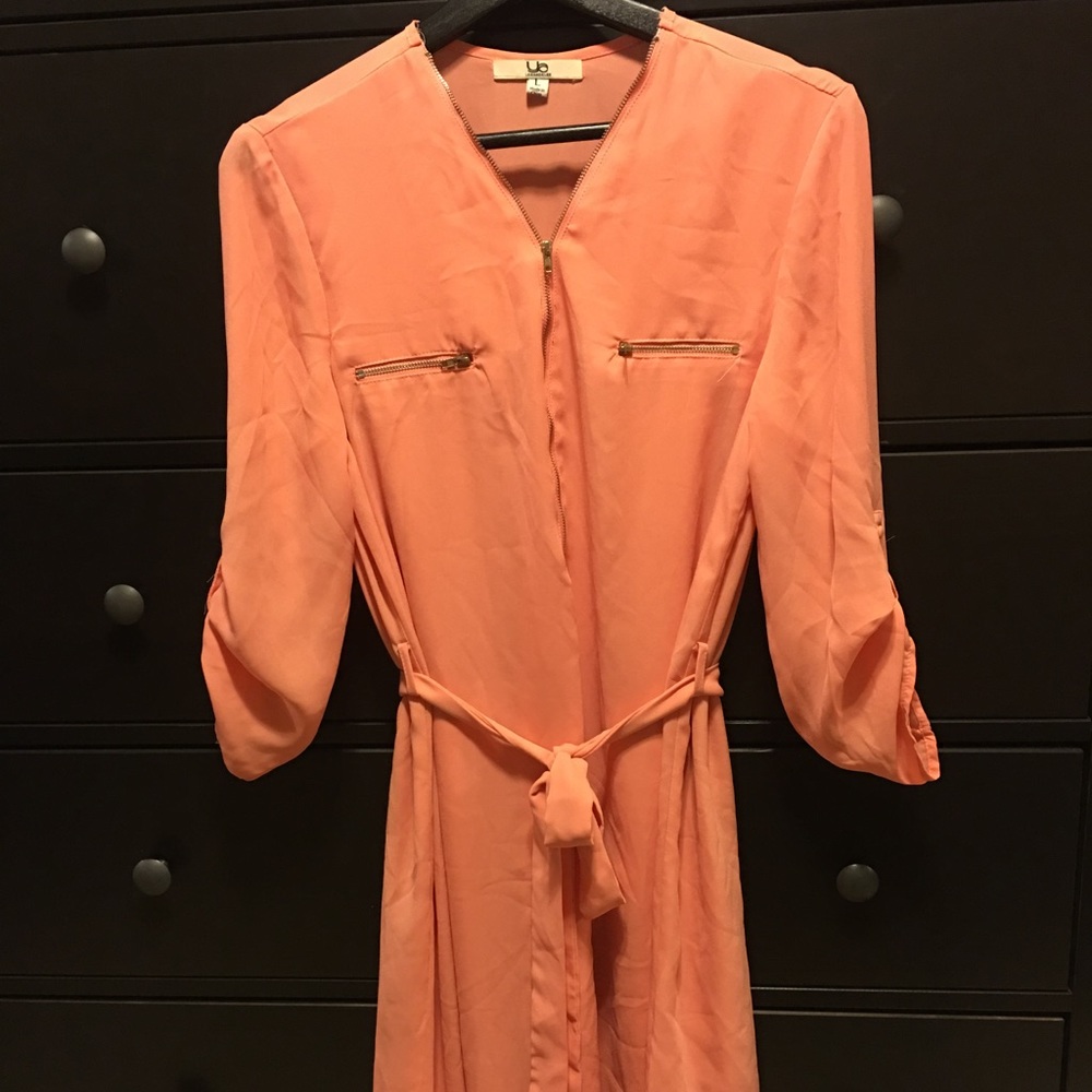 Peachy pink half zip dress