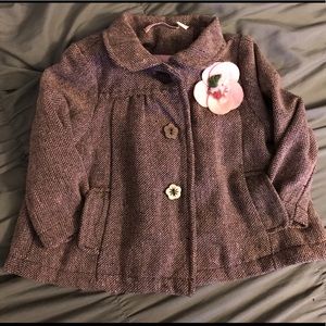 Brown Toddler peacoat with pink flower detail