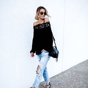Short sleeve off the shoulder knit top