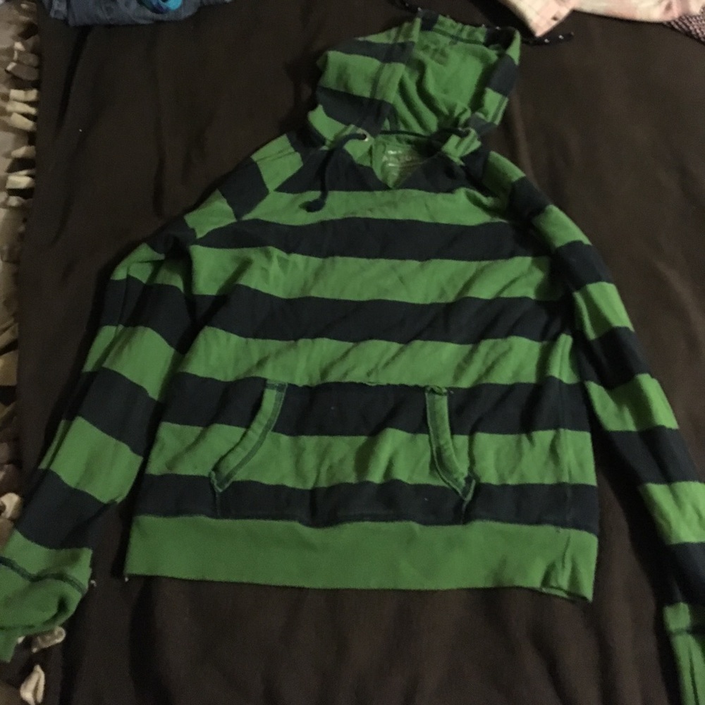 Navy and green hooded sweatshirt