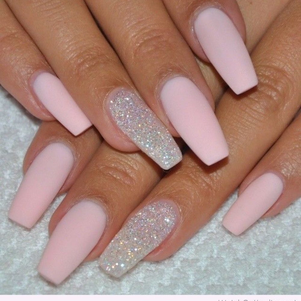UV Gel Matte Baby Pink n Glitter Nails