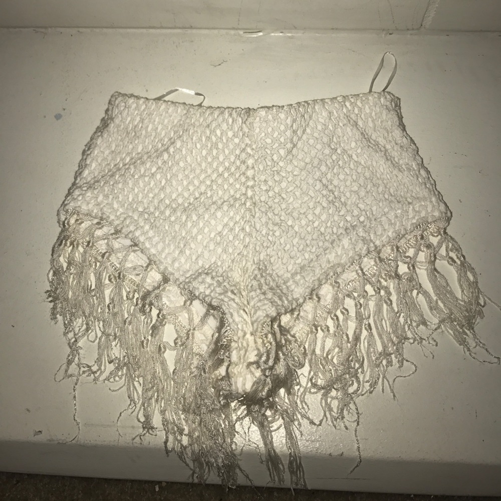 White fringe shorts