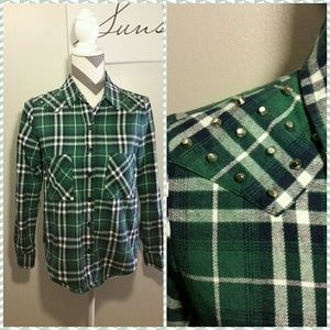 Nollie green plaid button down with studs