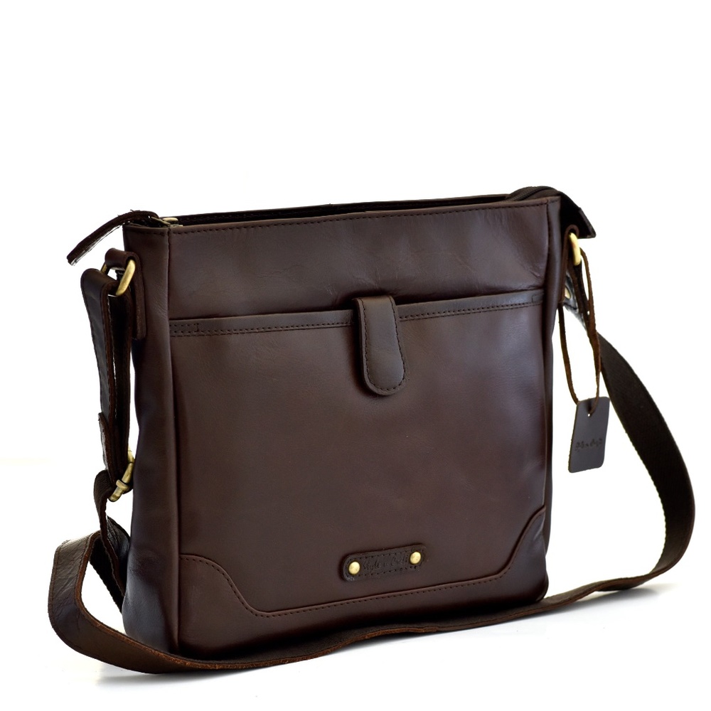 392001 Cross-body Bag in Dark Brown Leather