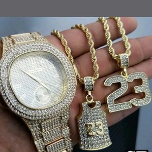 14K GOLD PLATED ICED OUT CHAINS WATCH