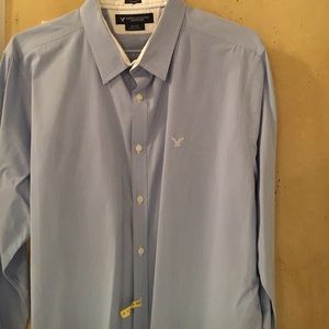 AMERICAN EAGLE Blue/White Striped Dress Shirt XXL