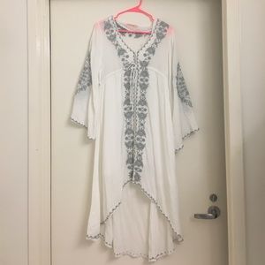 BOHO White & Grey Embroidered Mo Huan Yi Chu Dress