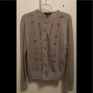 Ann Taylor Gray Jeweled Cardigan
