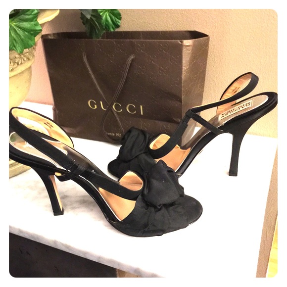 *SOLD ** Badgley Mischka Black Peep Toe Slingbacks - Picture 1 of 7