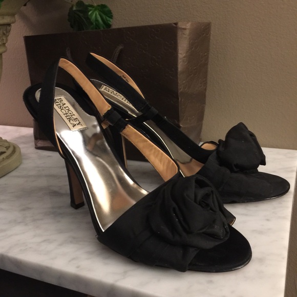 *SOLD ** Badgley Mischka Black Peep Toe Slingbacks - Picture 4 of 7
