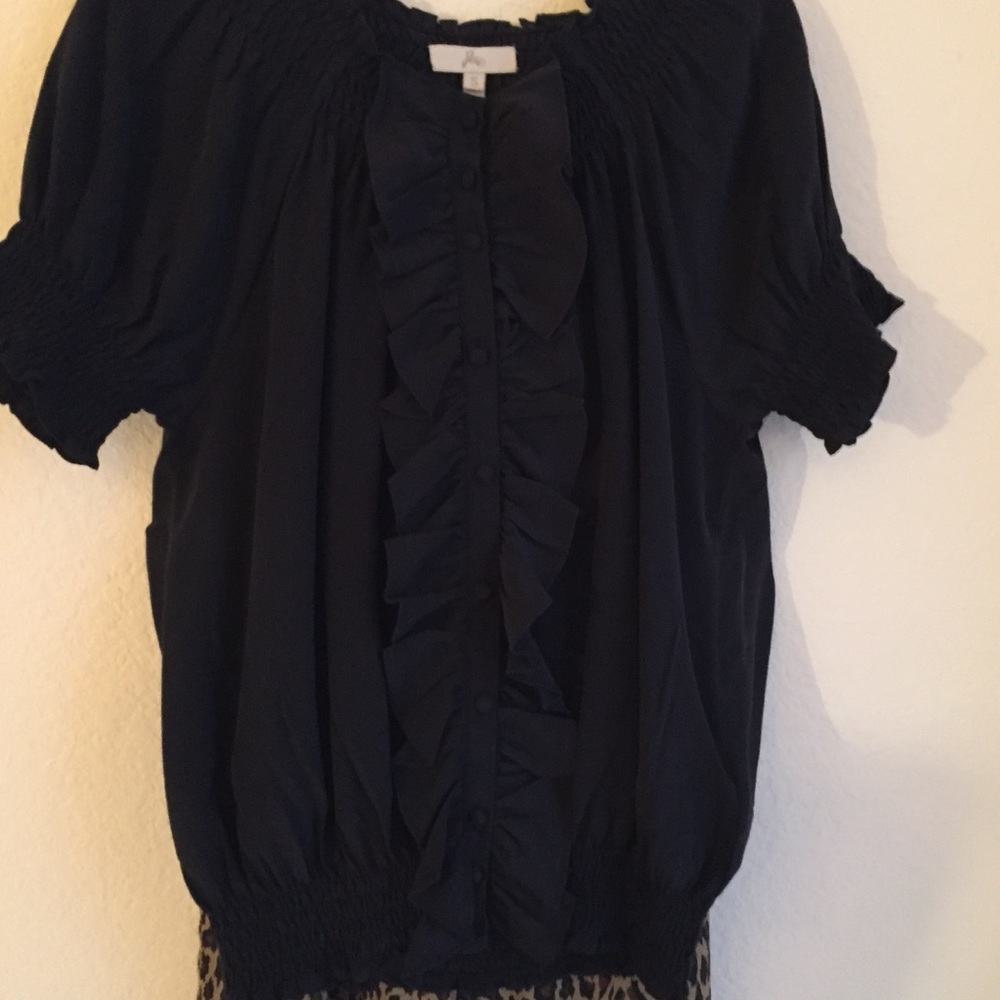 Joie Black Ruffled Front, button down Blouse