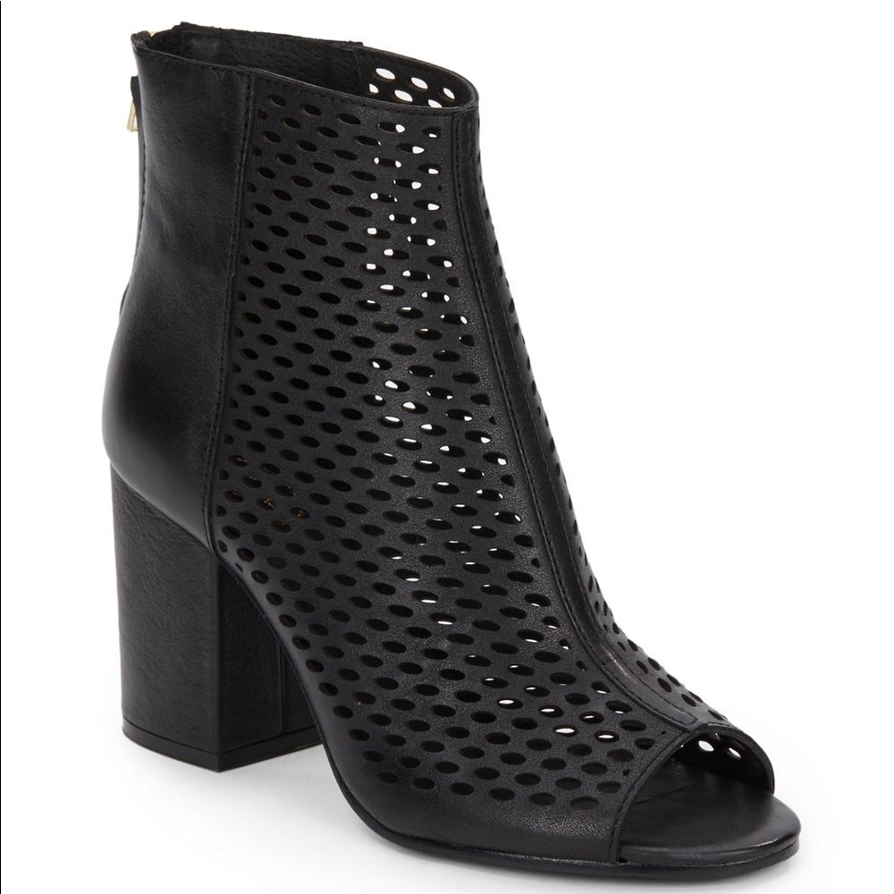 Ash perforated Peep toe Leather heel bootie