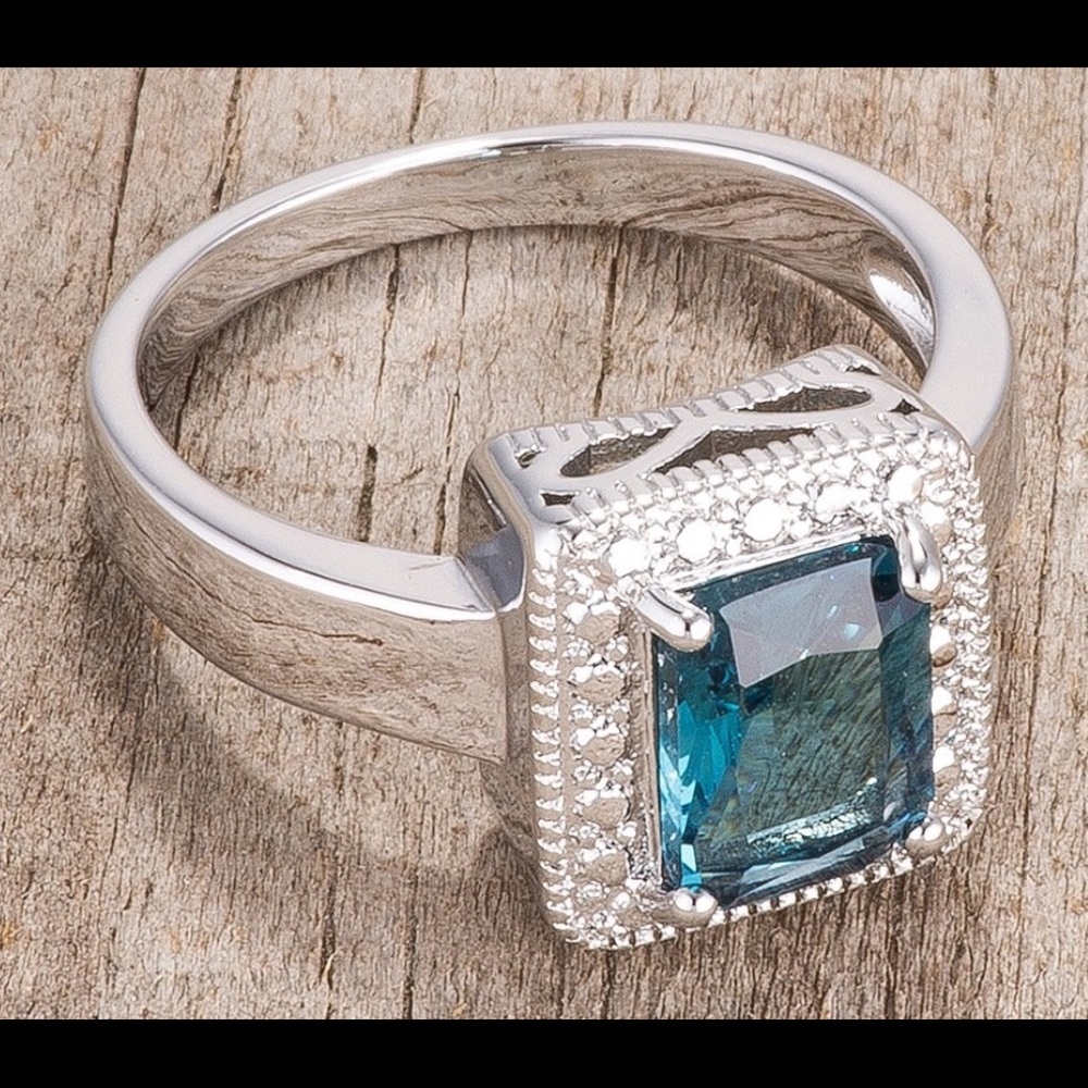 🎉HP🎉 🆕Aqua Blue Radiant-Cut Halo Ring-Size 6