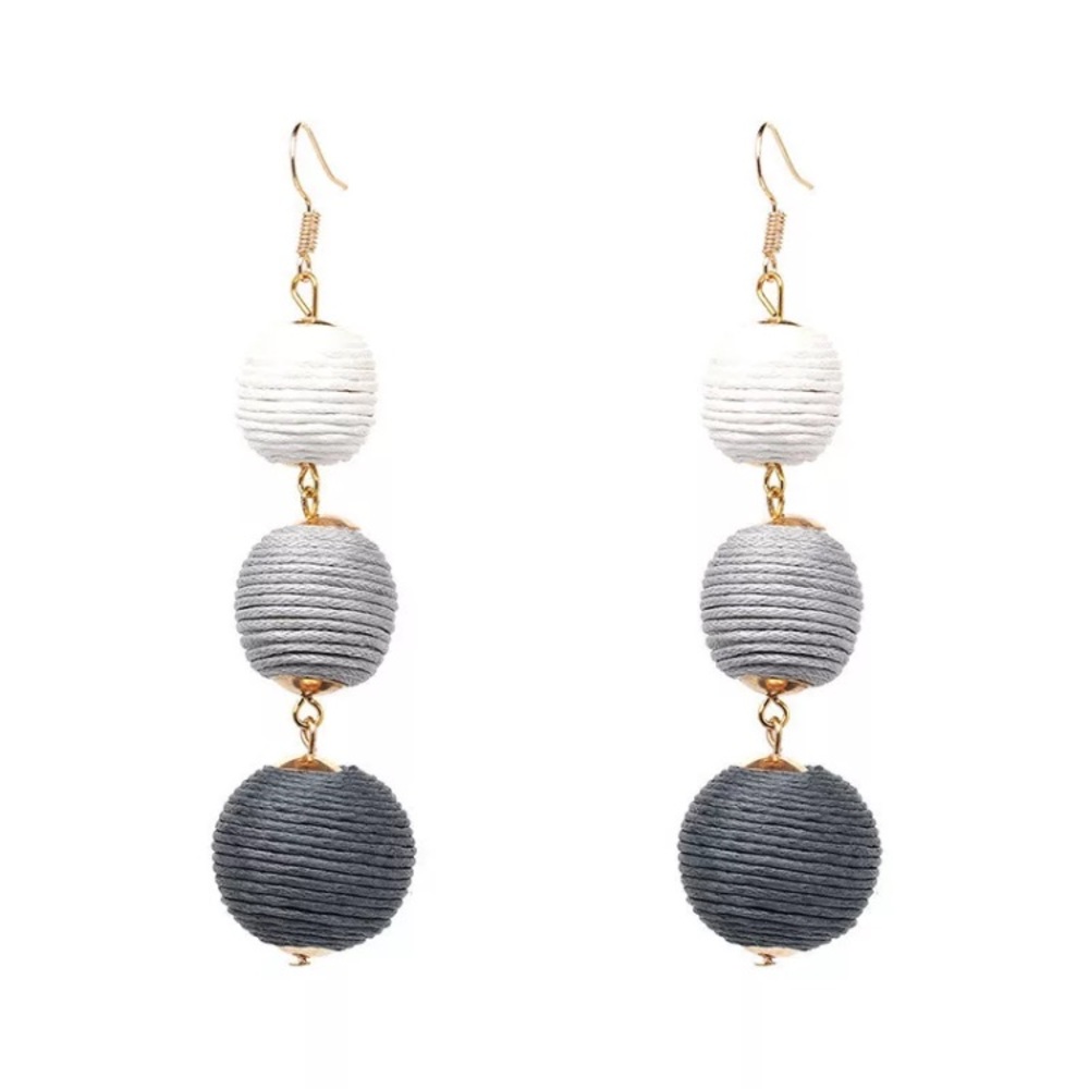 Gray Ombré Thread Ball Statement Earrings