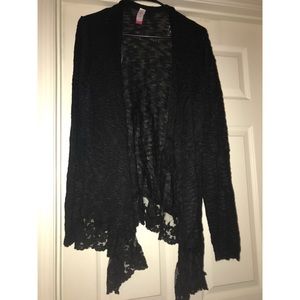 NOBO Black Knit Lace Bottom Ruffle Cardigan