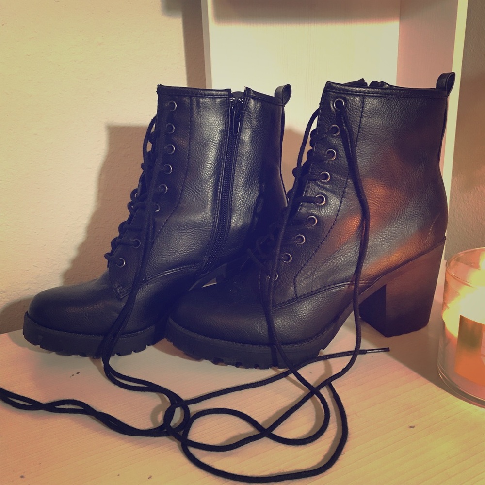 Black lace up booties
