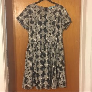 Gray + White Fit & Flare Dress