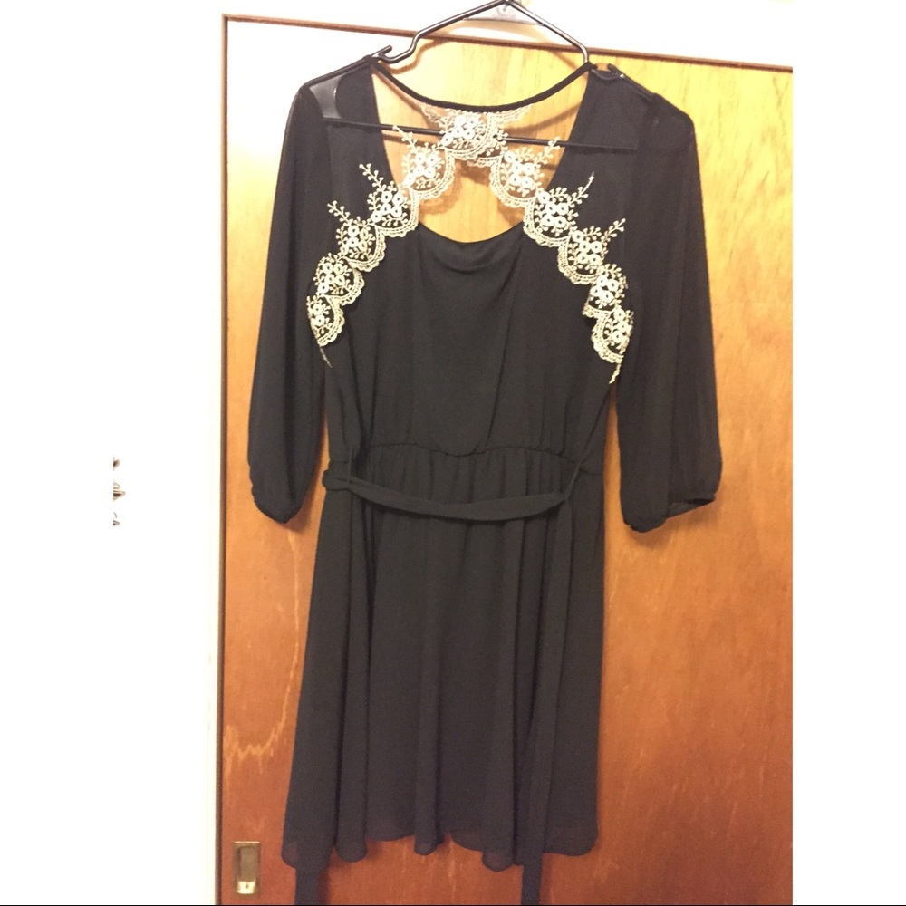 Embroidered back little black dress