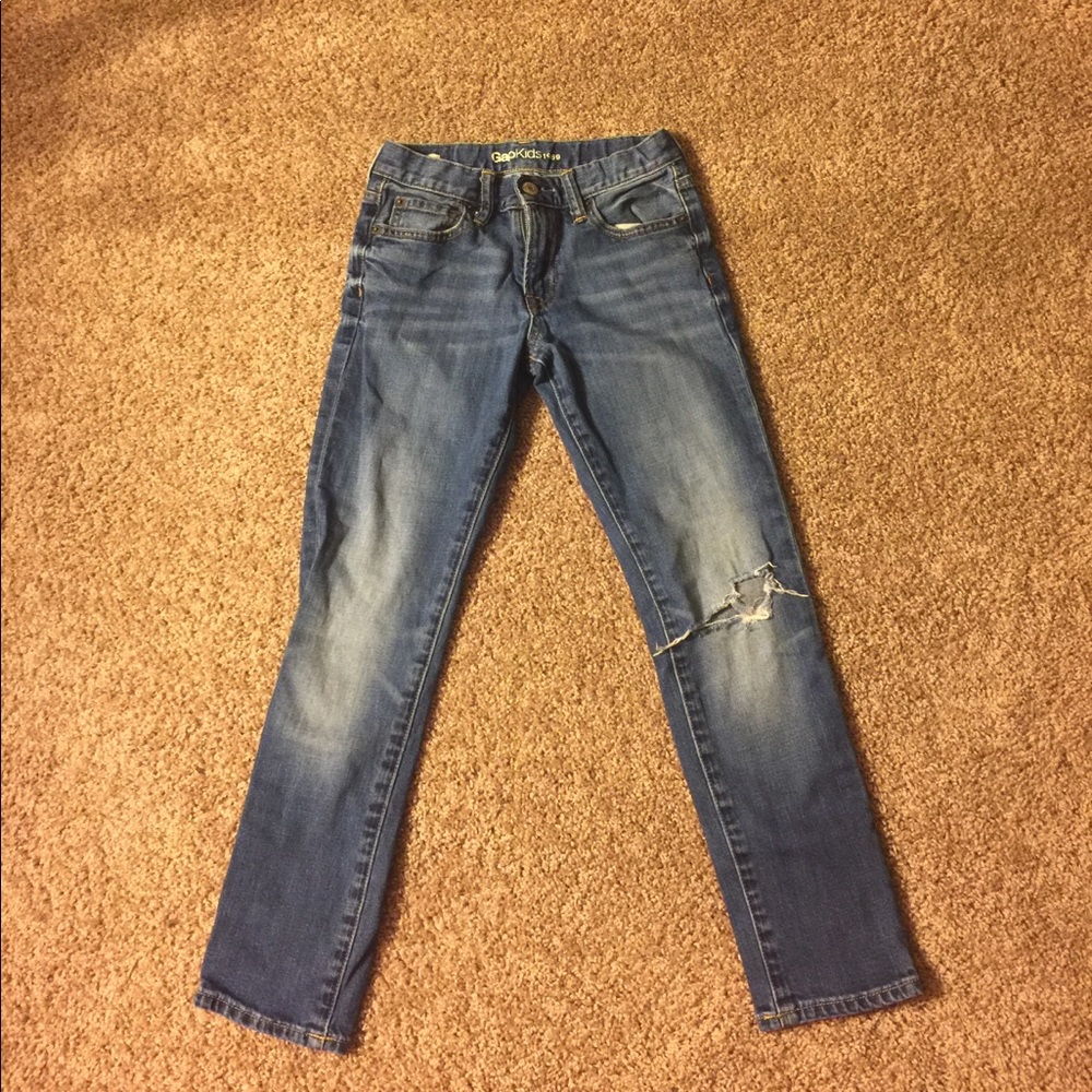 Distressed kids jeans.