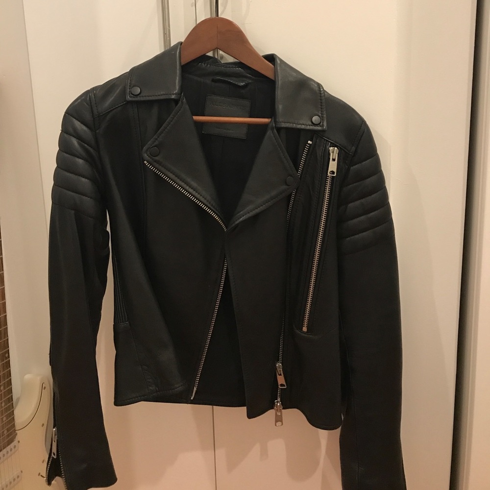 All Saints Alder black leather jacket size US 2