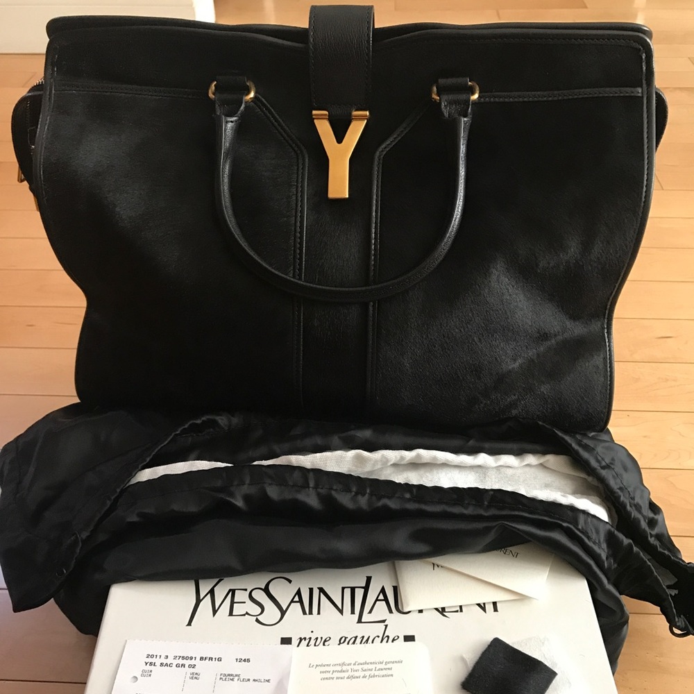 Ysl blk/blue leopard print pony hair cabas chyc - Picture 1 of 7