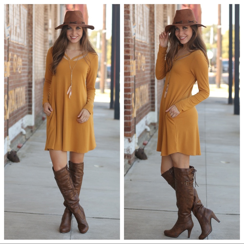 ✨LAST ONE✨Mustard strappy detail long sleeve dress - Picture 2 of 4