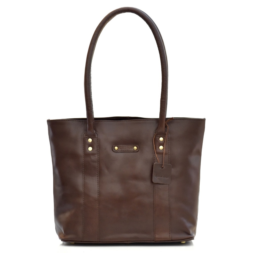 392004 Ladies Tote Bag in Dark Brown Leather