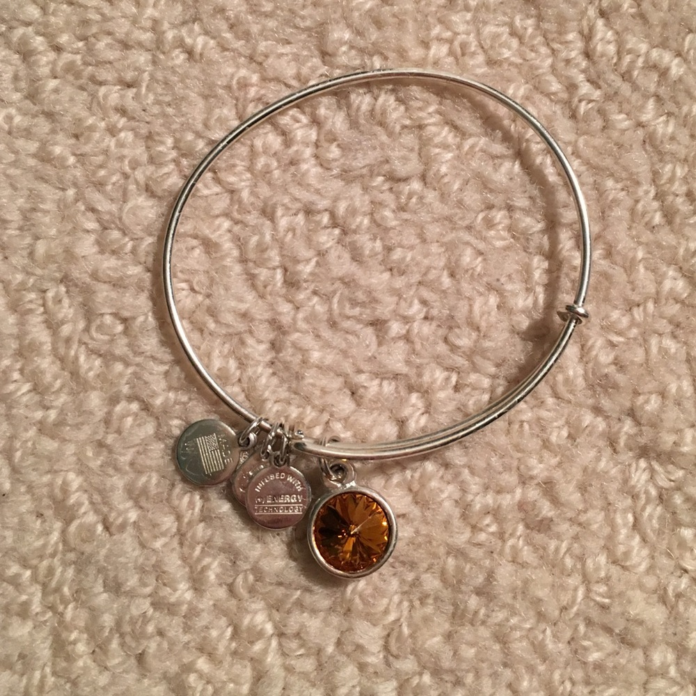 Alex and Ani Topaz Birthstone Silver Bangle