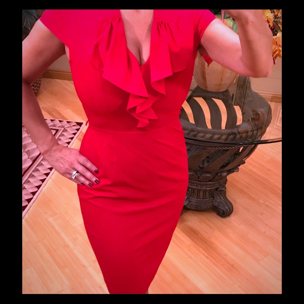 Red fitted sheath dress