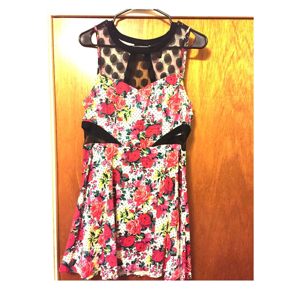 Material Girl sheer polka-dot backless dress