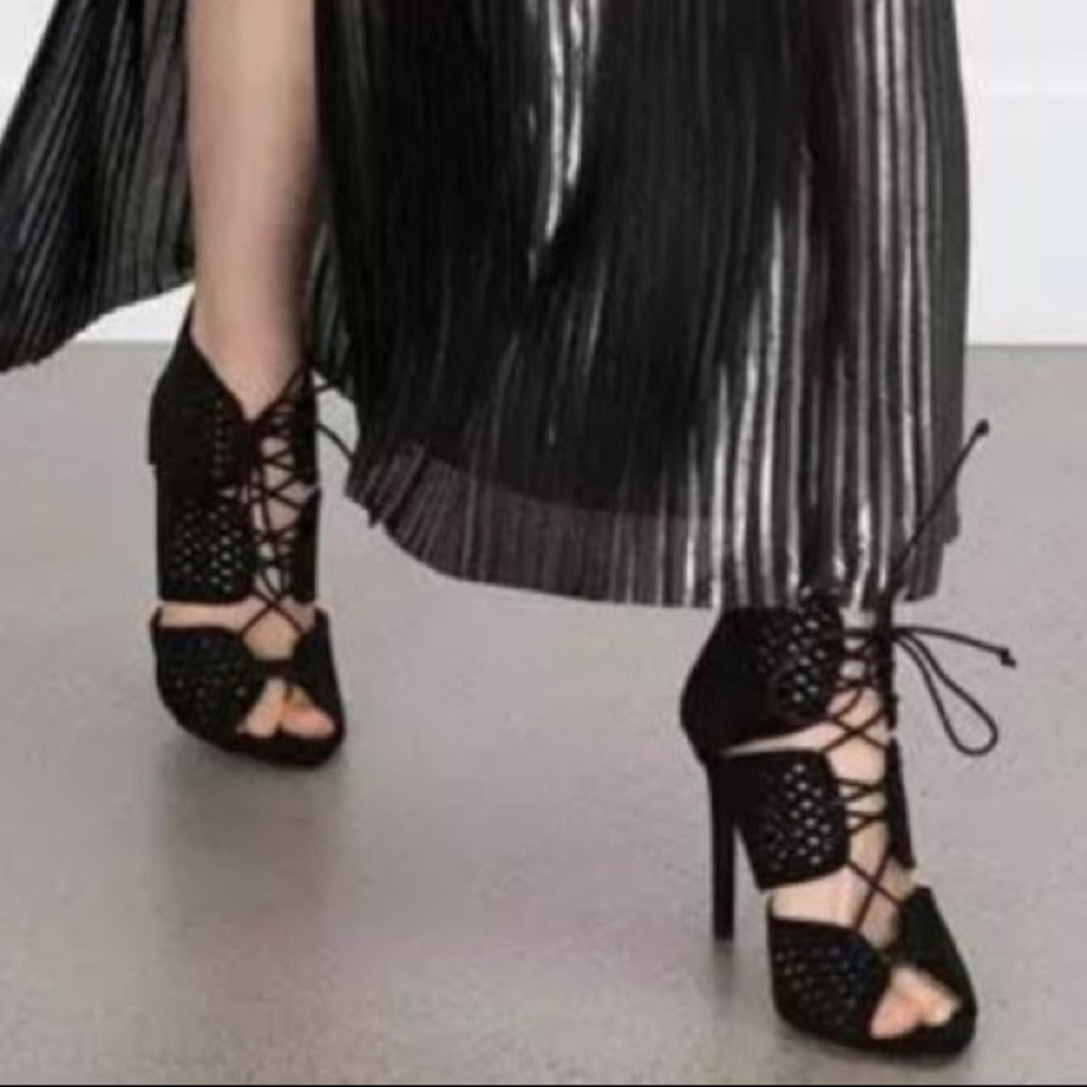 ZARA Black Perforated Mesh High Heel Sandals