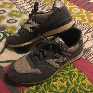 Sparkly silver New Balance tennis shoes