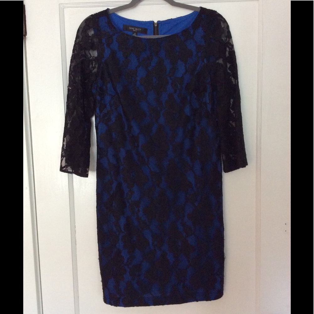 Nine West blue and black lace cocktail dress