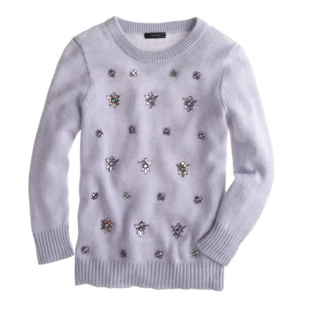 J. Crew Jeweled Clustered Lavender Sweater