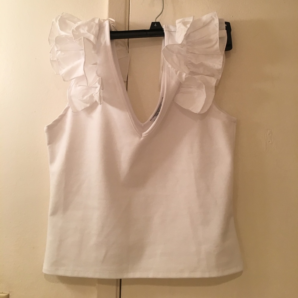 Zara Ruffle Shoulder Sleeveless V Top
