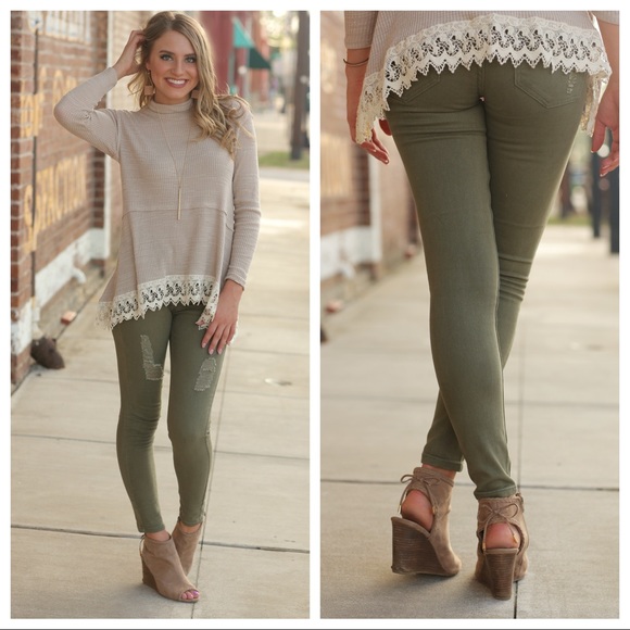 Olive distressed skinny jean - Picture 4 of 8