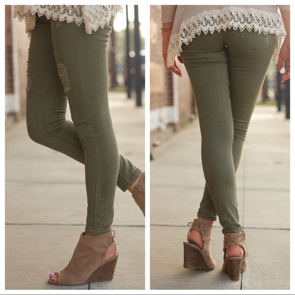 Olive distressed skinny jean - Picture 3 of 8