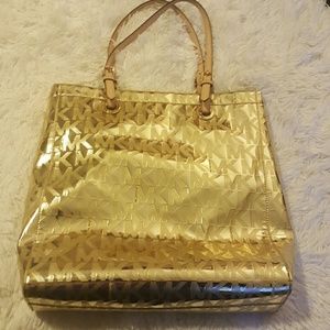 Jet Set'  Metallic MK Logo Tote, Gold