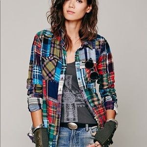 Free People plaid patchwork flannel size M