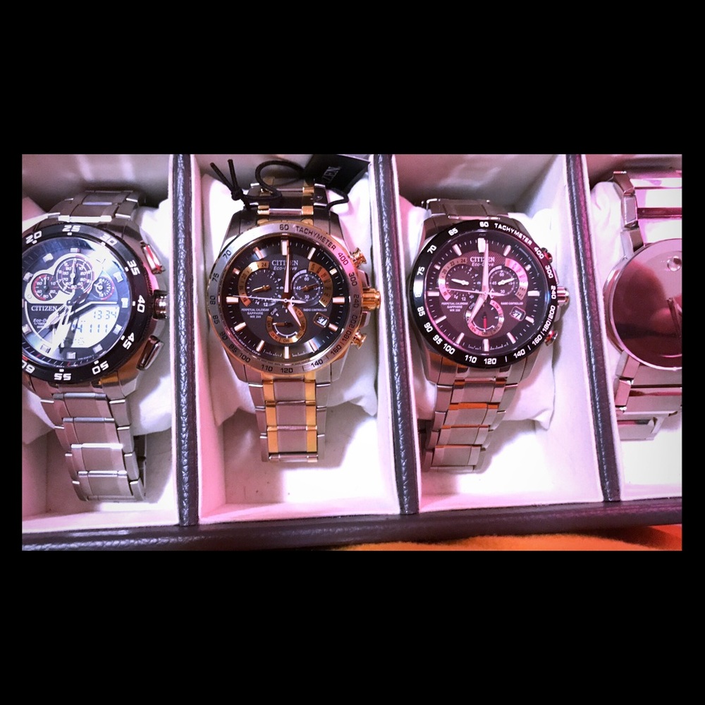 4 citizen and 1 movado watch