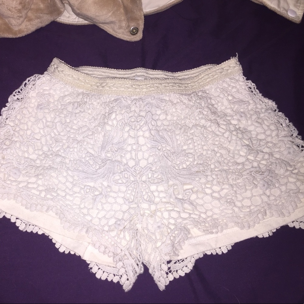 cream flowy shorts