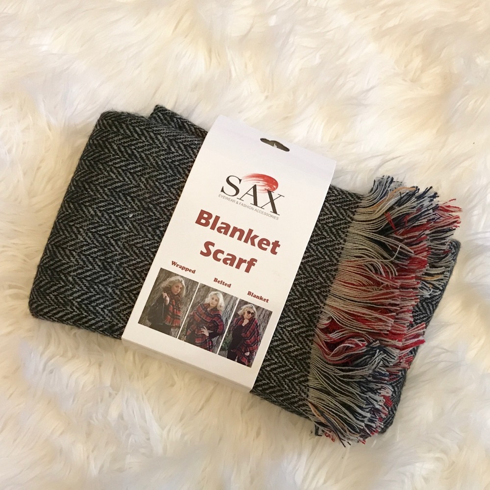 Brand New "Blanket Scarf/Wrap" Grey Herringbone