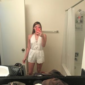 WHITE LACE UP ROMPER