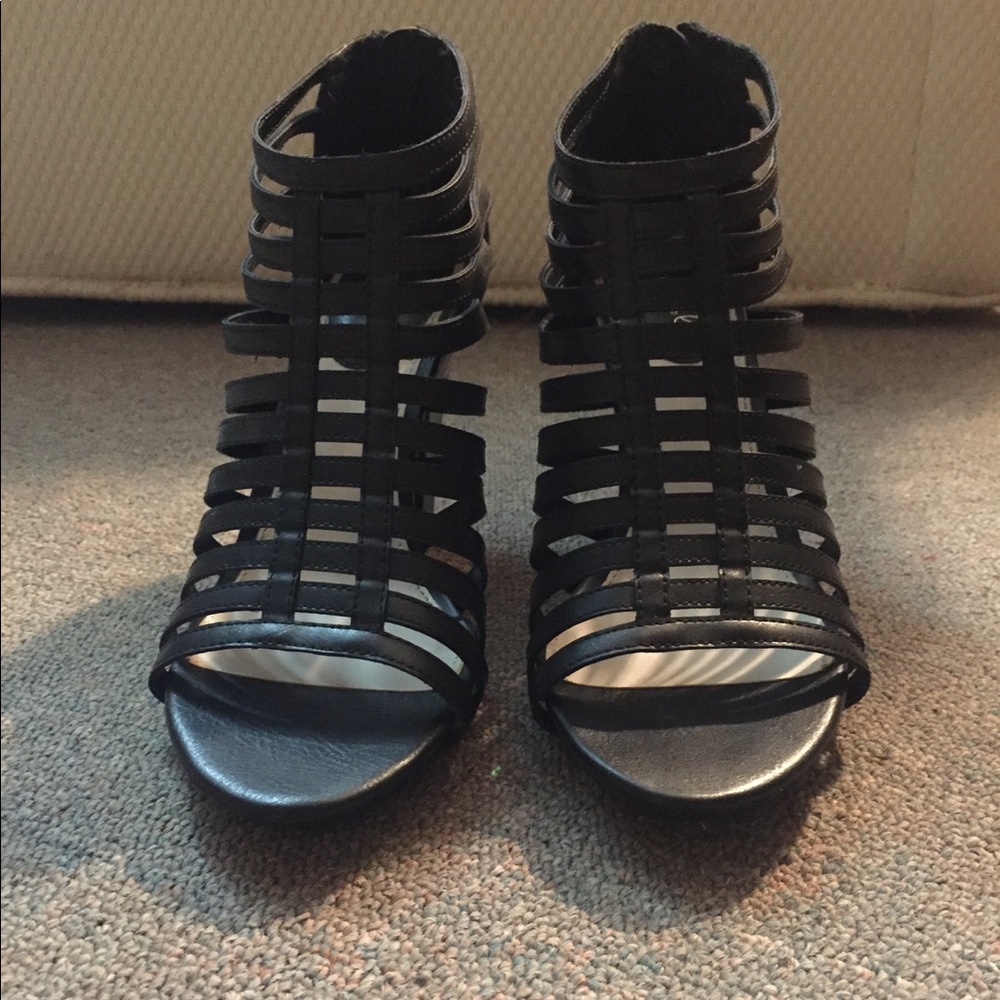 Black caged heels