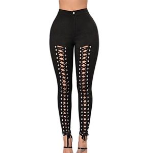 High waisted lace up pants