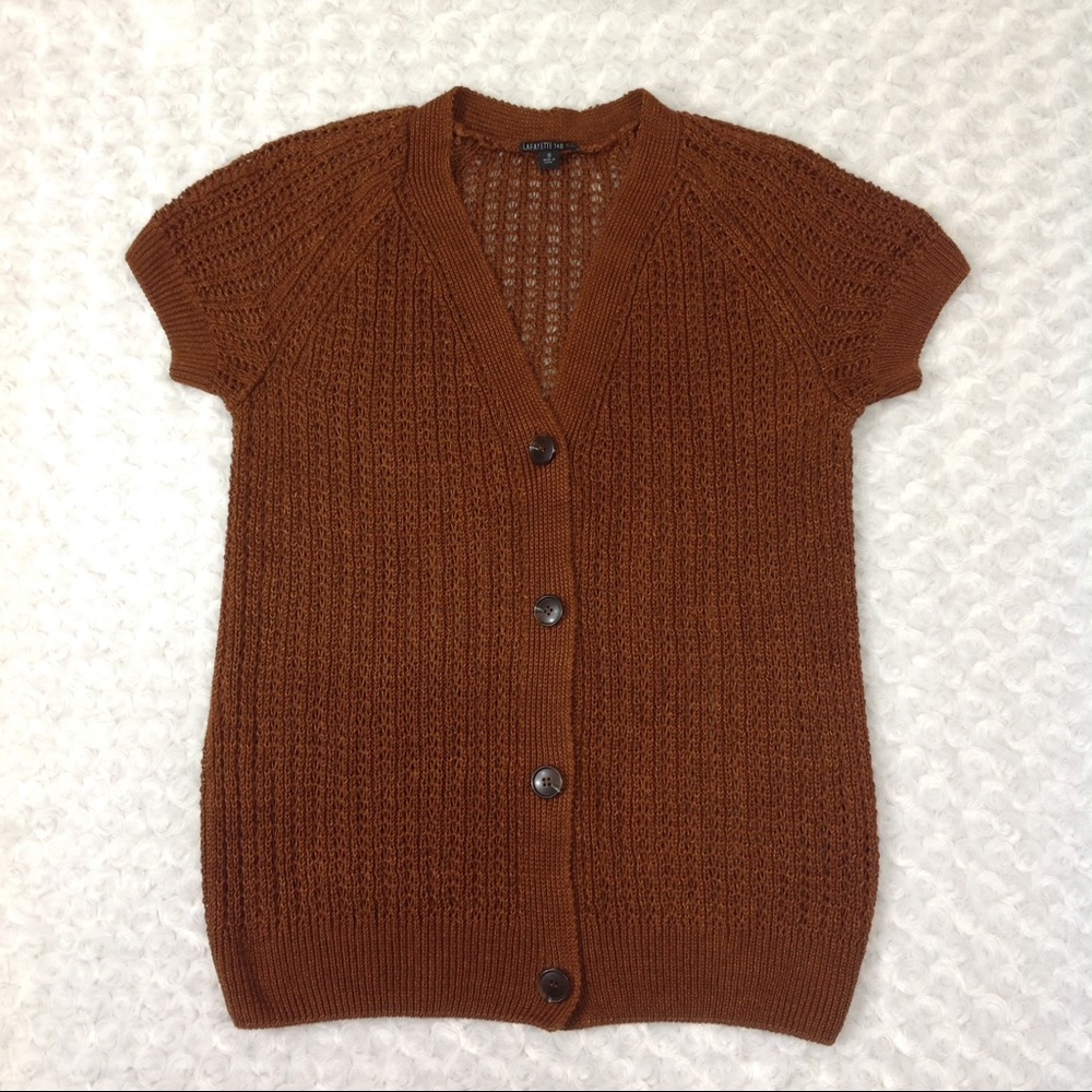 Lafayette 148 Open Stitch Short Sleeve Cardigan S