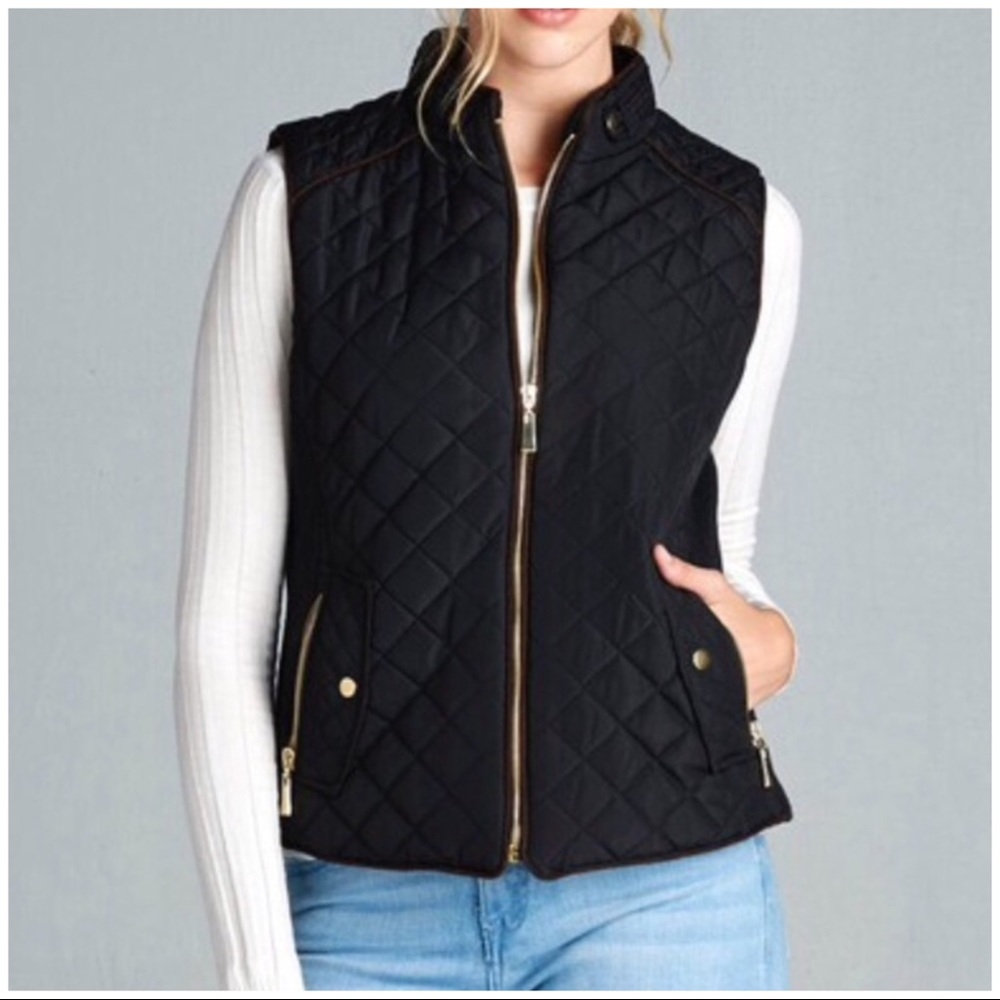 Black Quilted Puffer Vest - Picture 1 of 3