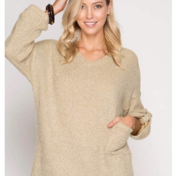 Sold out! 5 ⭐️ Rated! Cuff detail tan sweater! - Picture 2 of 3
