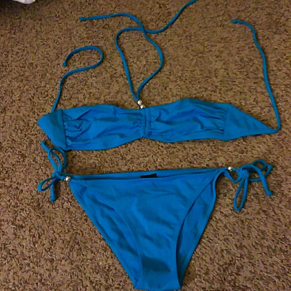 Halter top bathing suit with silver beads