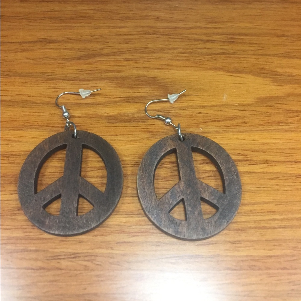 Wooden peace sign earrings - Picture 2 of 2